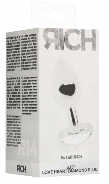 Серебристая анальная пробка с прозрачным кристаллом в форме сердца - 8,2 см. - Shots Media BV - купить с доставкой в Ростове-на-Дону