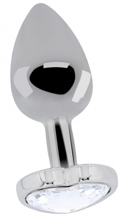 Серебристая анальная пробка с прозрачным кристаллом в форме сердца - 8,2 см. - Shots Media BV - купить с доставкой в Ростове-на-Дону