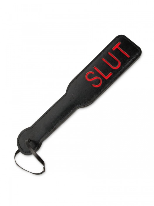 Черная шлёпалка с надписью Slut - 31,5 см. - Пикантные штучки - купить с доставкой в Ростове-на-Дону