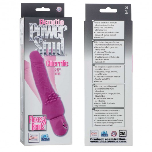 Гибкий вибратор с клиторальной щеточкой Bendie Power Stud Cliteriffic - 19 см. - California Exotic Novelties