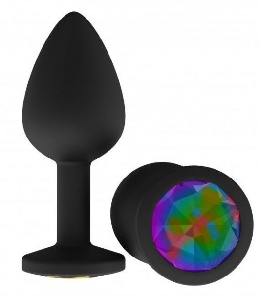 Чёрная анальная втулка с разноцветным кристаллом - 7,3 см. - Джага-Джага - купить с доставкой в Ростове-на-Дону
