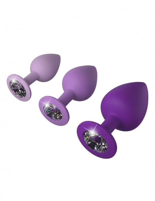 Набор из 3 фиолетовых анальных пробок со стразами Little Gems Trainer Set - Pipedream - купить с доставкой в Ростове-на-Дону