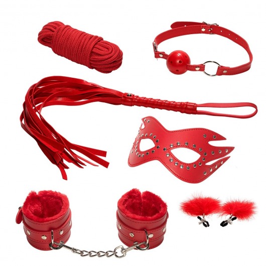 Эротический набор БДСМ из 6 предметов в красном цвете - Rubber Tech Ltd - купить с доставкой в Ростове-на-Дону