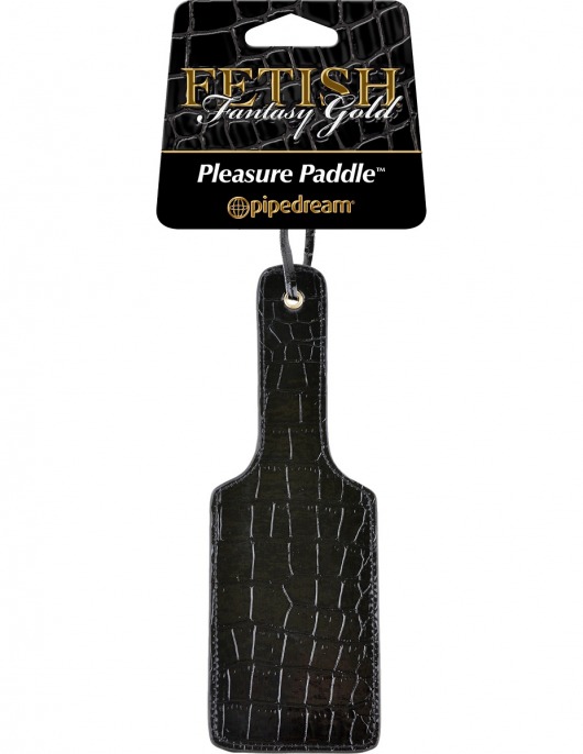 Чёрная с золотом шлепалка Gold Pleasure Paddle - Pipedream - купить с доставкой в Ростове-на-Дону