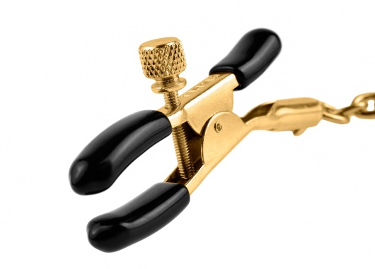 Чёрные с золотом зажимы на соски Gold Chain Nipple Clamps - Pipedream - купить с доставкой в Ростове-на-Дону