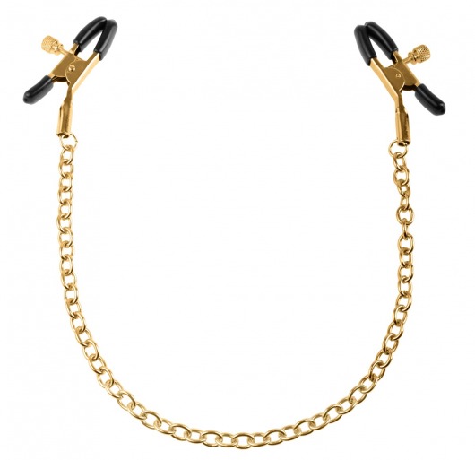 Чёрные с золотом зажимы на соски Gold Chain Nipple Clamps - Pipedream - купить с доставкой в Ростове-на-Дону