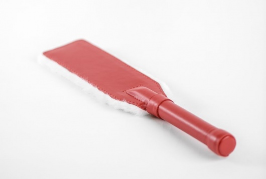 Красно-белая двустороння шлепалка из натуральной кожи и меха - 35 см. - БДСМ Арсенал - купить с доставкой в Ростове-на-Дону