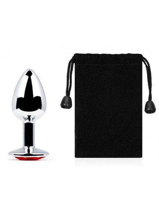 Серебристая анальная пробка с красным стразом - 7,2 см. - Anal Jewelry Plug - купить с доставкой в Ростове-на-Дону