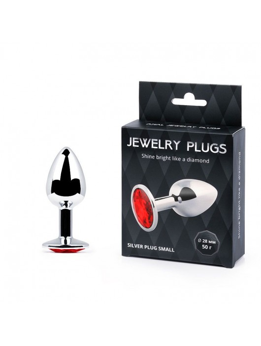 Серебристая анальная пробка с красным стразом - 7,2 см. - Anal Jewelry Plug - купить с доставкой в Ростове-на-Дону