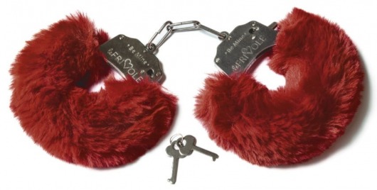Шикарные бордовые меховые наручники с ключиками - Le Frivole - купить с доставкой в Ростове-на-Дону