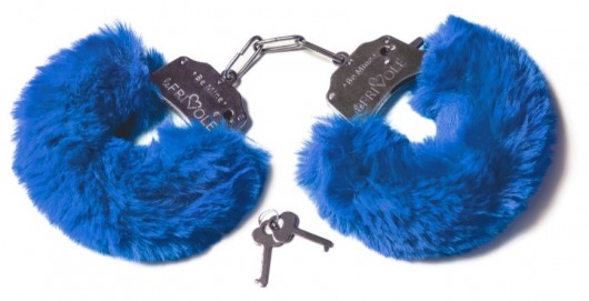 Шикарные синие меховые наручники с ключиками - Le Frivole - купить с доставкой в Ростове-на-Дону