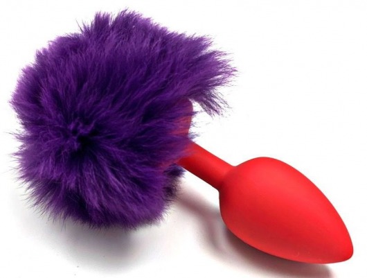 Красная силиконовая анальная пробка с пушистым фиолетовым хвостиком - Vandersex
