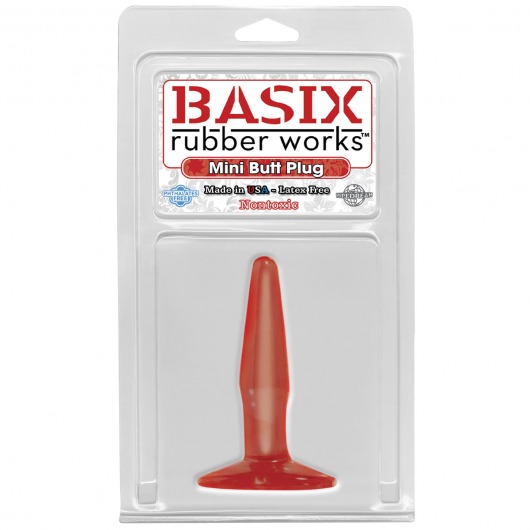 Маленькая красная анальная пробка Basix Rubber Works Mini Butt Plug - 10,8 см. - Pipedream