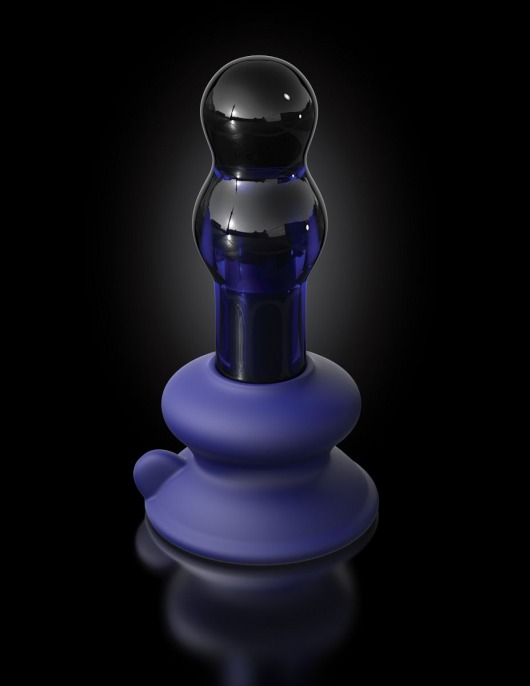 Синий стеклянный вибростимулятор с пультом ДУ и присоской - 10,6 см. - Pipedream
