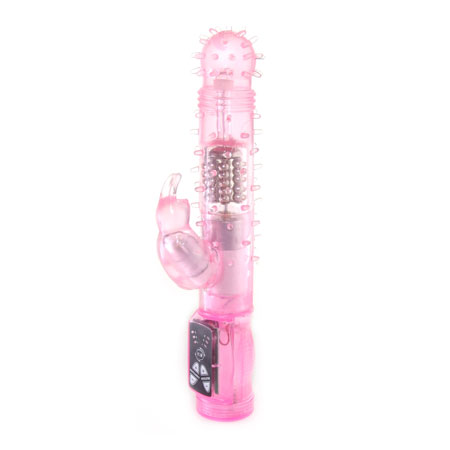 Розовый вибратор с ротацией и шипиками - 22,5 см. - Baile