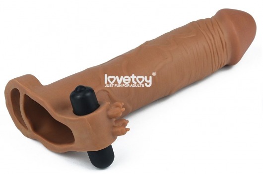 Коричневая вибронасадка-удлинитель на пенис Add 3 Pleasure X Tender Vibrating Penis Sleeve - 19,5 см. - Lovetoy - в Ростове-на-Дону купить с доставкой