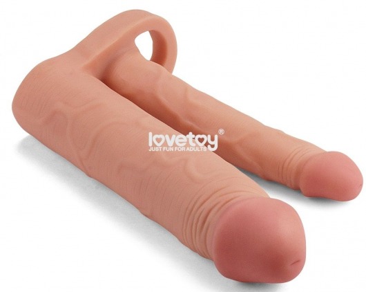 Телесная насадка для двойного проникновения Add 2 Pleasure X Tender Double Penis Sleeve - 20 см. - Lovetoy - в Ростове-на-Дону купить с доставкой