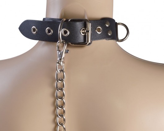 Черный кожаный ошейник Big Ring - Sitabella - купить с доставкой в Ростове-на-Дону