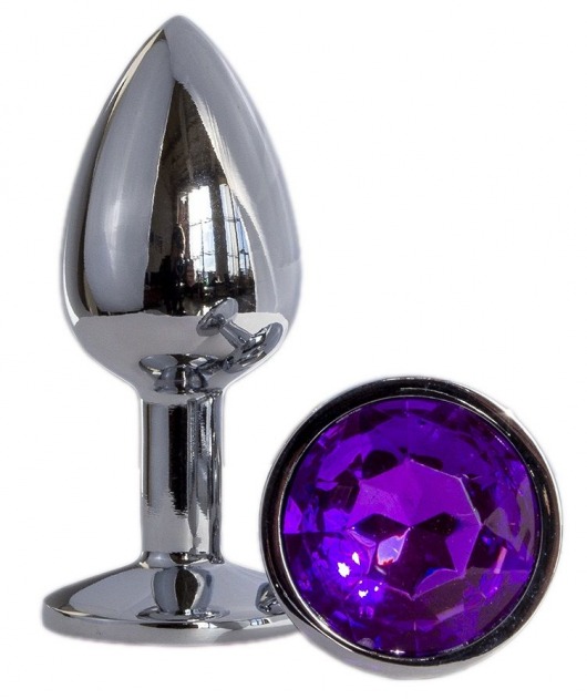 Металлическая анальная втулка с фиолетовым кристаллом - 7,2 см. - OYO