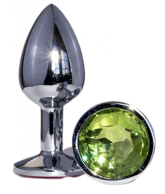 Металлическая анальная втулка с зеленым кристаллом - 7,2 см. - OYO