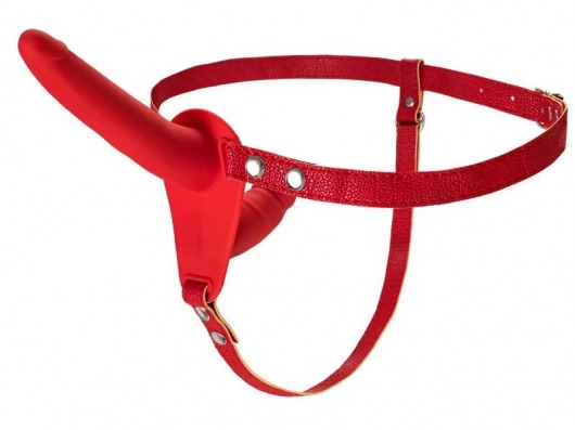 Красный страпон на ремнях с вагинальной пробкой - 15 см. - ToyFa - купить с доставкой в Ростове-на-Дону