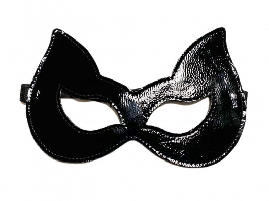 Черная лаковая маска с ушками из эко-кожи - БДСМ Арсенал - купить с доставкой в Ростове-на-Дону