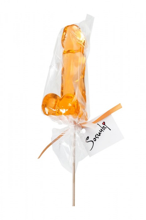 Оранжевый леденец в форме пениса со вкусом аморетто - Sosuчki - купить с доставкой в Ростове-на-Дону