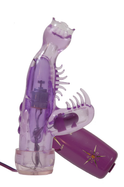 Фиолетовый мини-вибратор со стимулятором клитора - 10 см. - Tonga