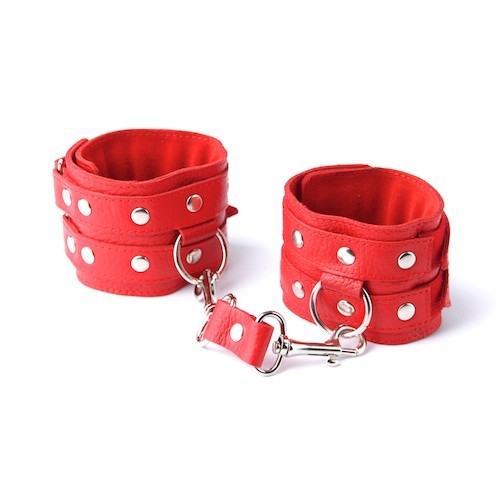Красные кожаные наручники с велюровой подкладкой - Sitabella - купить с доставкой в Ростове-на-Дону