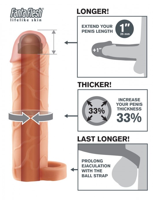 Телесная насадка с кольцом Perfect 1 Extension with Ball Strap - 17 см. - Pipedream - в Ростове-на-Дону купить с доставкой