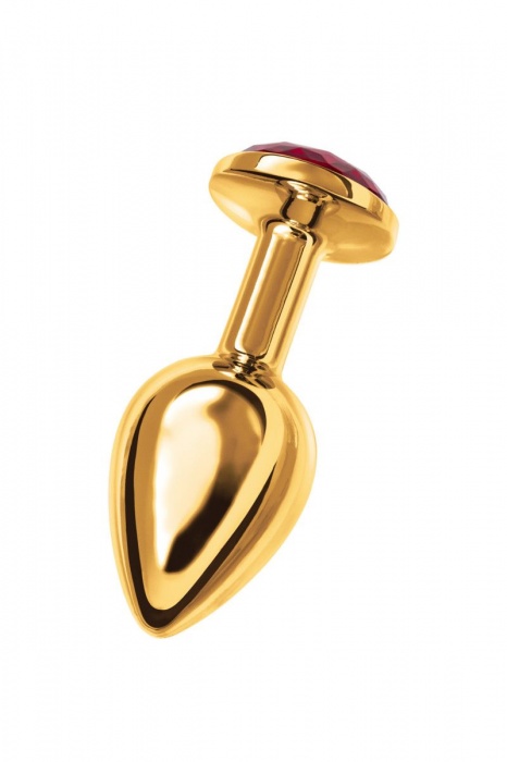 Малая золотистая анальная втулка с красным кристаллом - 6 см. - ToyFa - купить с доставкой в Ростове-на-Дону