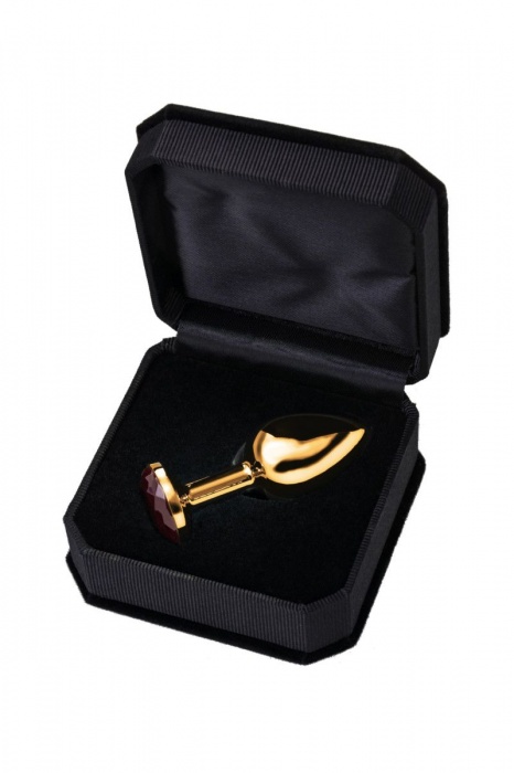 Малая золотистая анальная втулка с красным кристаллом - 6 см. - ToyFa - купить с доставкой в Ростове-на-Дону