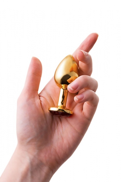 Малая золотистая анальная втулка с красным кристаллом - 6 см. - ToyFa - купить с доставкой в Ростове-на-Дону