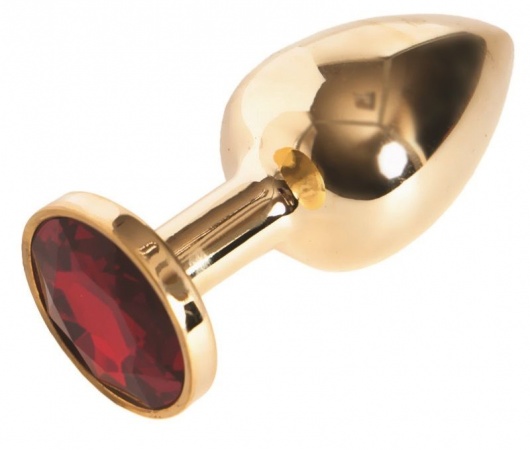 Малая золотистая анальная втулка с красным кристаллом - 6 см. - ToyFa - купить с доставкой в Ростове-на-Дону