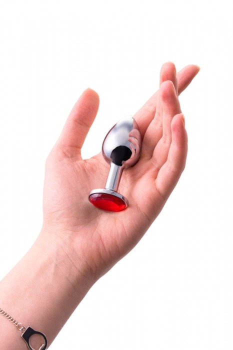 Малая серебристая анальная втулка с красным кристаллом - 6 см. - ToyFa - купить с доставкой в Ростове-на-Дону