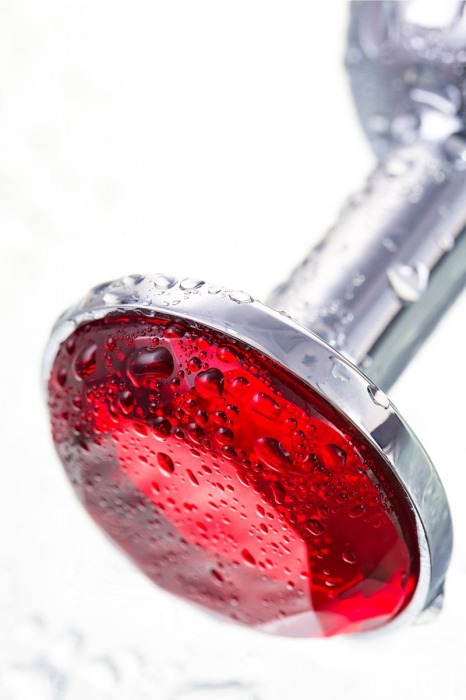 Малая серебристая анальная втулка с красным кристаллом - 6 см. - ToyFa - купить с доставкой в Ростове-на-Дону