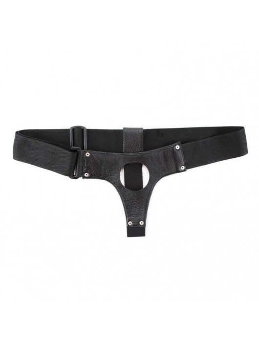 Чёрные кожаные трусики для больших насадок - БДСМ Арсенал - купить с доставкой в Ростове-на-Дону