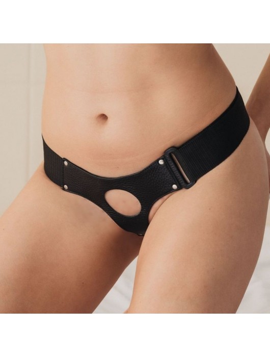 Чёрные кожаные трусики для больших насадок - БДСМ Арсенал - купить с доставкой в Ростове-на-Дону