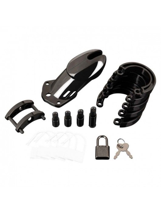 Черная акриловая клетка целомудрия для члена с замком - BlueLine - купить с доставкой в Ростове-на-Дону