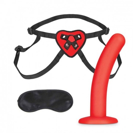 Красный поясной фаллоимитатор Red Heart Strap on Harness   5in Dildo Set - 12,25 см. - Lux Fetish - купить с доставкой в Ростове-на-Дону