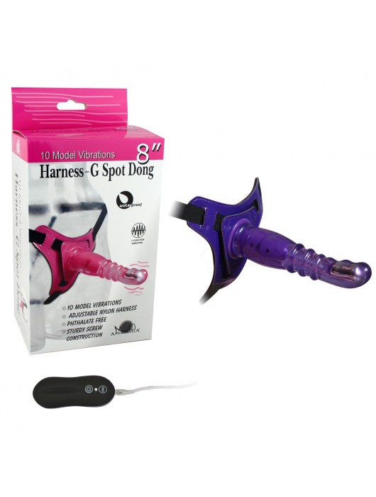 Фиолетовый страпон с вибрацией 10Mode Vibrations Harness-G spot Dong - 18 см. - Howells - купить с доставкой в Ростове-на-Дону