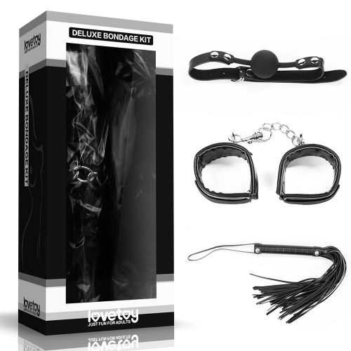 БДСМ-набор Deluxe Bondage Kit: наручники, плеть, кляп-шар - Lovetoy - купить с доставкой в Ростове-на-Дону