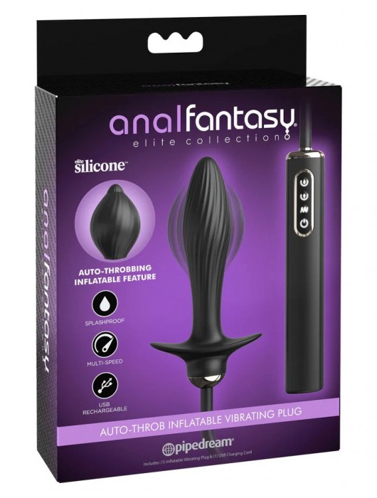 Черная надувная анальная вибропробка Auto-Throb - 13 см. - Pipedream