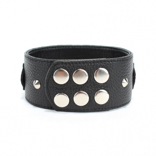 Черный кожаный ошейник с короткими шипами - БДСМ Арсенал - купить с доставкой в Ростове-на-Дону