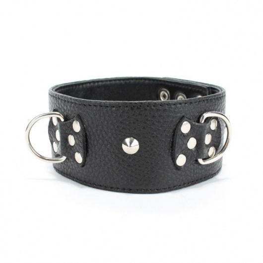 Черный кожаный ошейник с короткими шипами - БДСМ Арсенал - купить с доставкой в Ростове-на-Дону