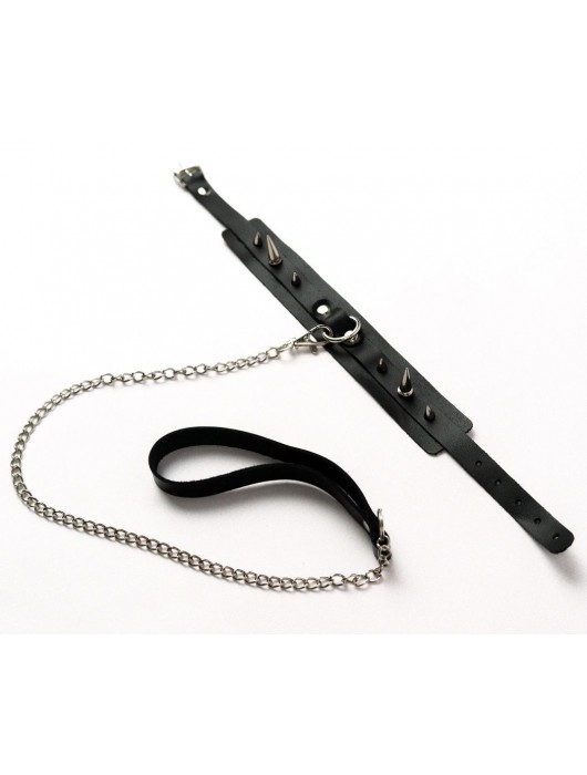 Черный ошейник с шипами и поводком - Crazy Handmade - купить с доставкой в Ростове-на-Дону