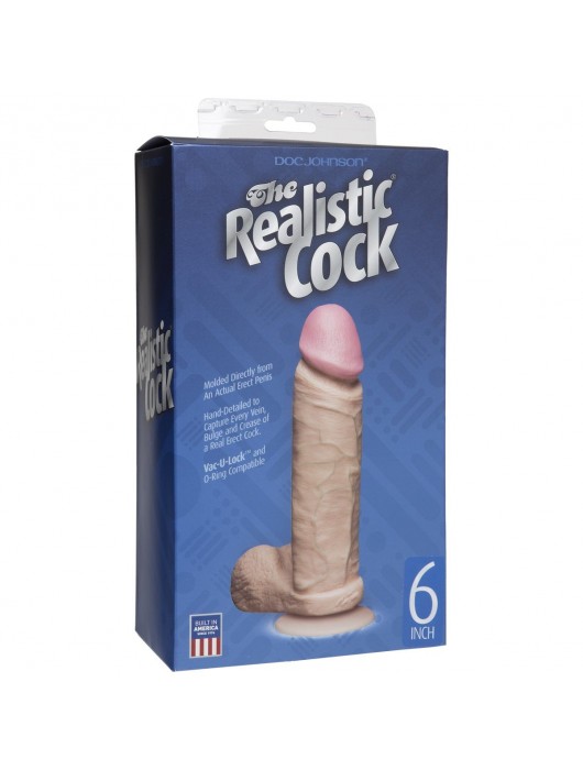 Фаллоимитатор на присоске The Realistic Cock 6” with Removable Vac-U-Lock Suction Cup - 17,3 см. - Doc Johnson
