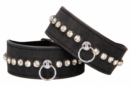 Черные наручники Diamond Studded Wrist Cuffs - Shots Media BV - купить с доставкой в Ростове-на-Дону