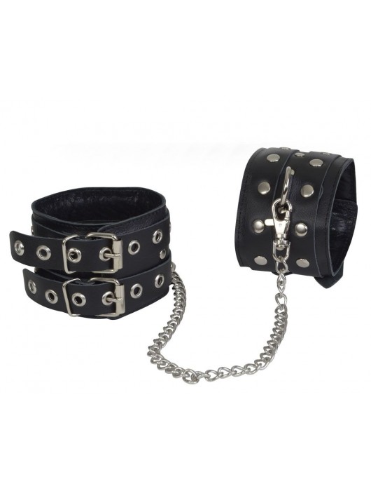 Чёрные кожаные оковы, соединенные цепочкой - Sitabella - купить с доставкой в Ростове-на-Дону