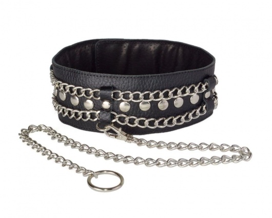 Чёрный ошейник с цепочками и поводком - Sitabella - купить с доставкой в Ростове-на-Дону